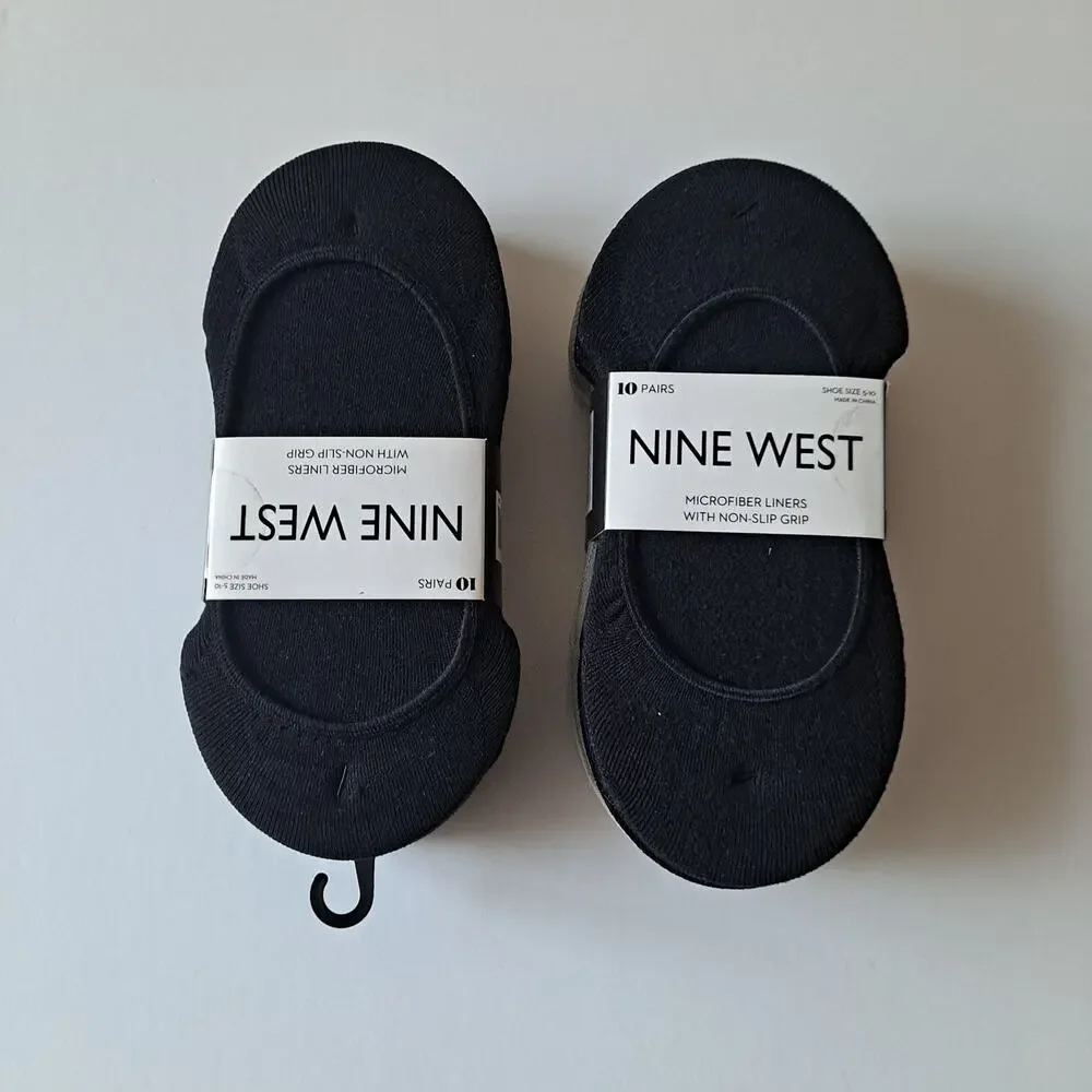 NWT Nine West 20 Pairs Non-Slip Grip No Show Socks Black White Womens Size 5-10